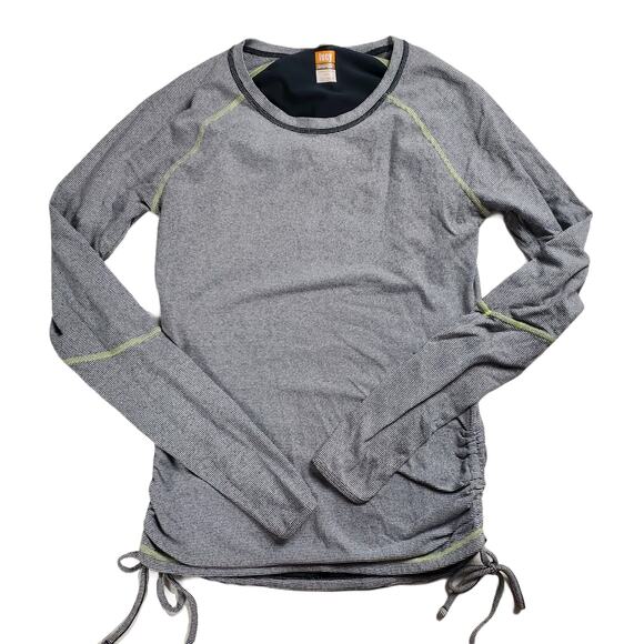 LUCY Gray Dashing Stripe Long Sleeve Ruched Side Ties Athletic Activewear Top XS - Picture 2 of 10